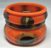 SZ25 Shultz marbled orange and blueberry custard bakelite bangle/double oval dots
